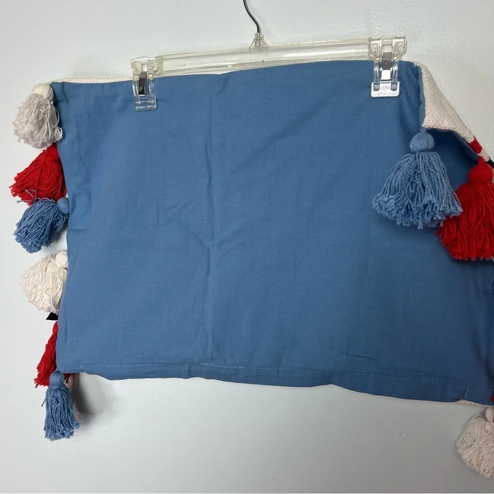 Newport Patriotic - Red, White & Blue - Cotton Pillow Cover with Tassels 19”X14”